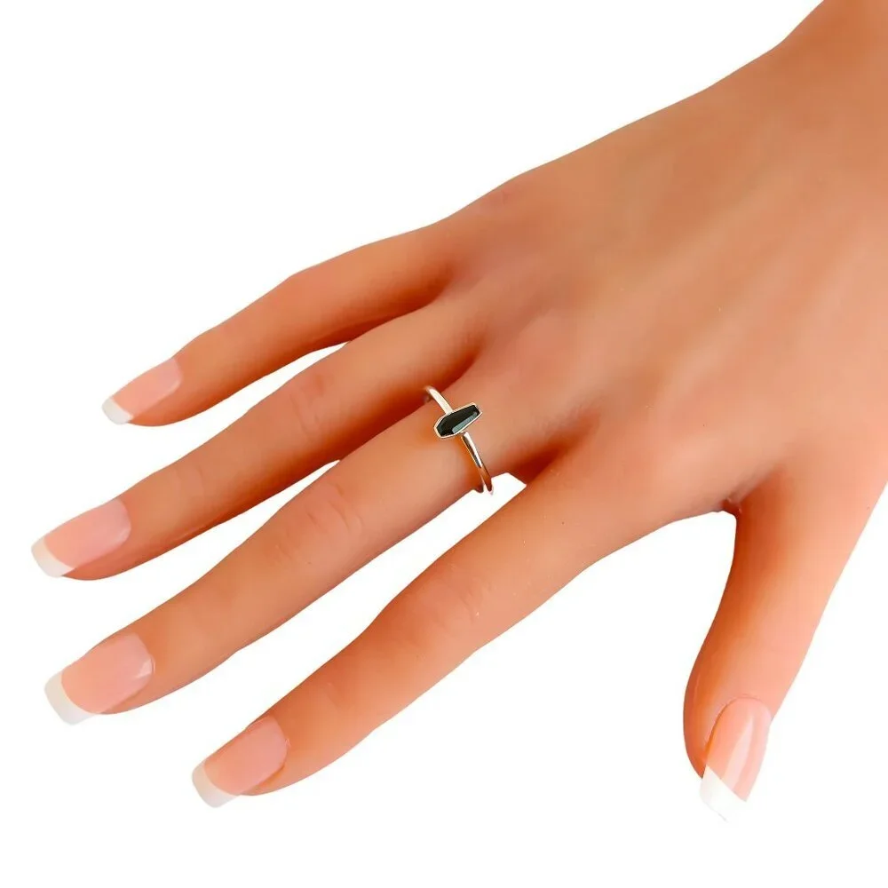 Black Tourmaline Coffin Ring in 925 Sterling Silver | Goth Jewelry